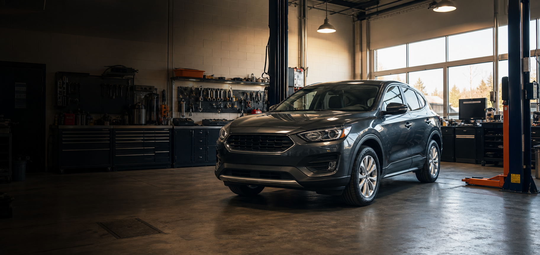 Illustrative automotive repair bay
