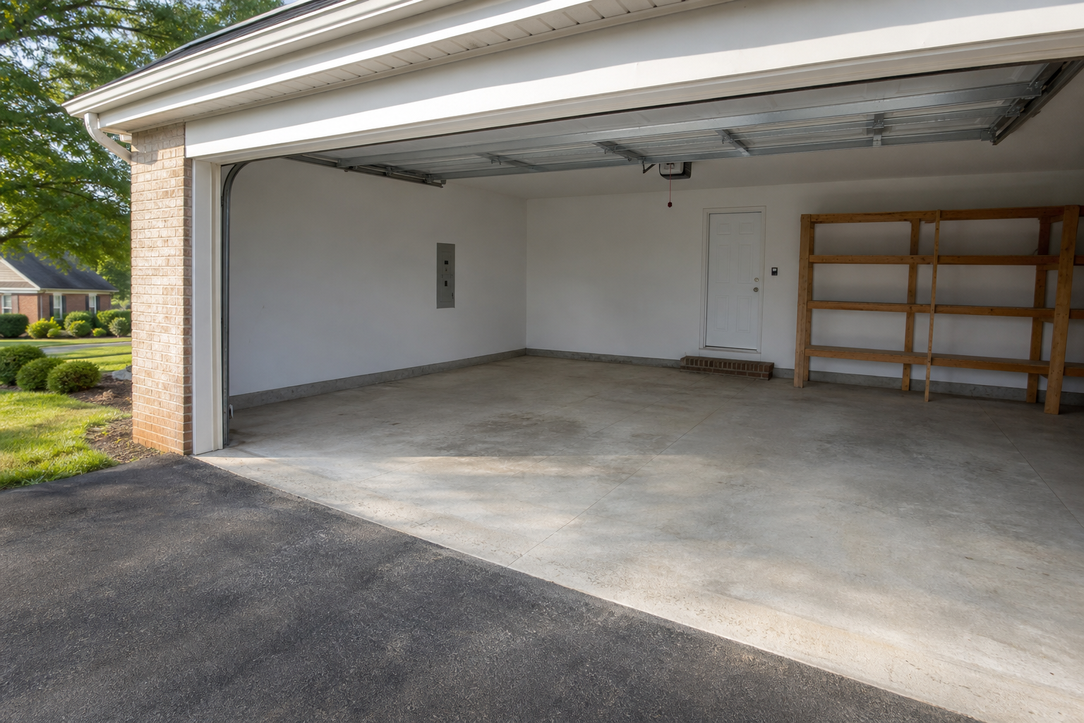 Illustrative cleared residential garage after a cleanout