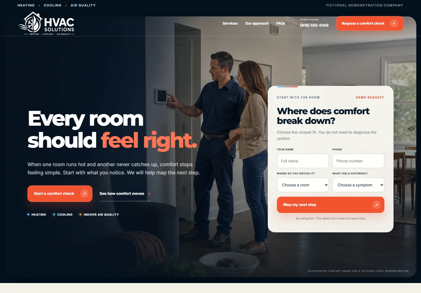 Homepage preview of the HVAC Solutions heating & cooling website concept
